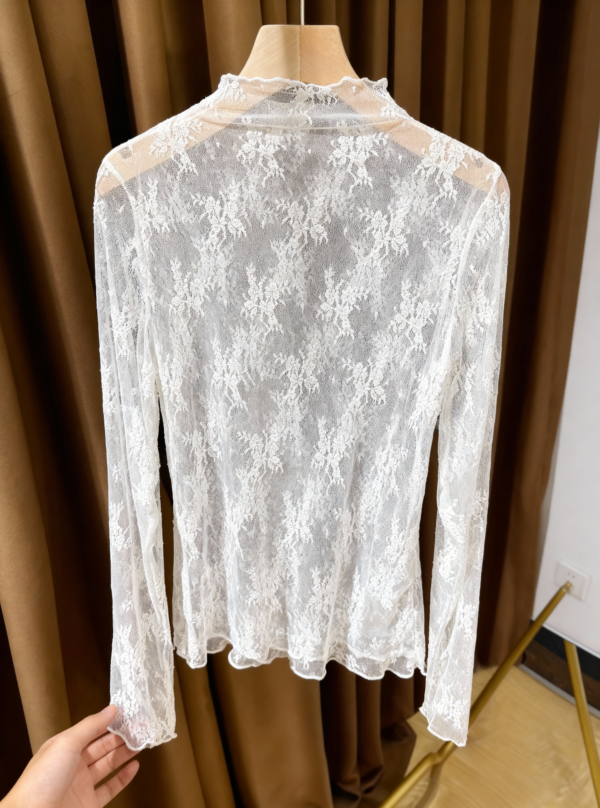 Women's Lace Long Sleeve Top, Half High Neck Design, Elegant Mesh Fabric, Perfect Inner Layer for Fall & Winter